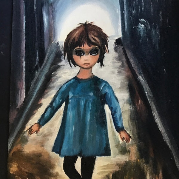 Vintage Big Eye Painting In The Style Of Margaret Keane The Runaway