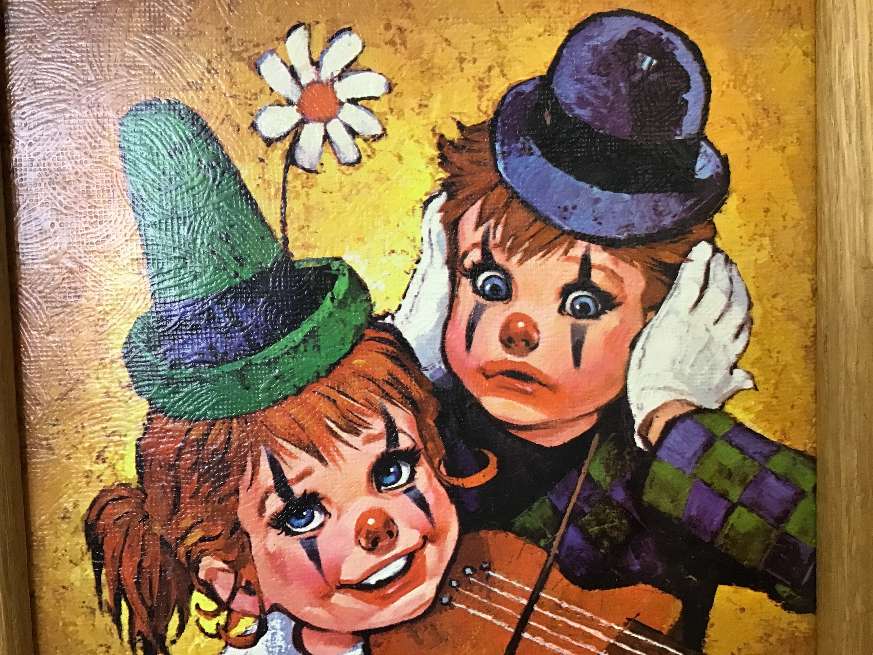 Vintage Big Eye Kids Print “clowns” by Lee Framed Donald Art