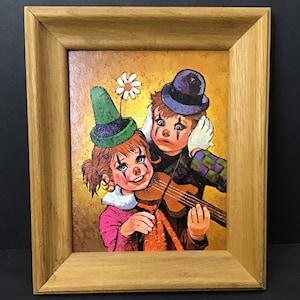 Vintage Big Eye Kids Print “Clowns” by Lee Framed Donald Art Co Print
