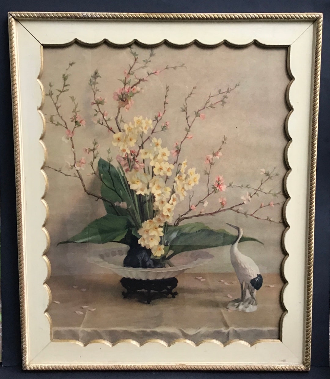 Vintage Floral Still Life by Elmer W Greene Scalloped Framed Print My