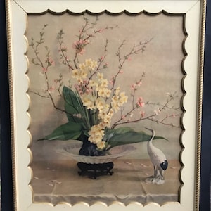 Vintage Floral Still Life by Elmer W Greene Scalloped Framed Print my Morris and Bendien