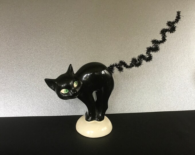 Vintage Goebel Black Porcelain Cat With Green Eyes Figurine Etsy