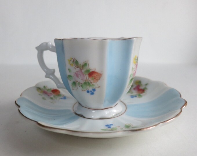 Occupied Japan Demitasse Cup and Saucer Hand Painted Floral Etsy