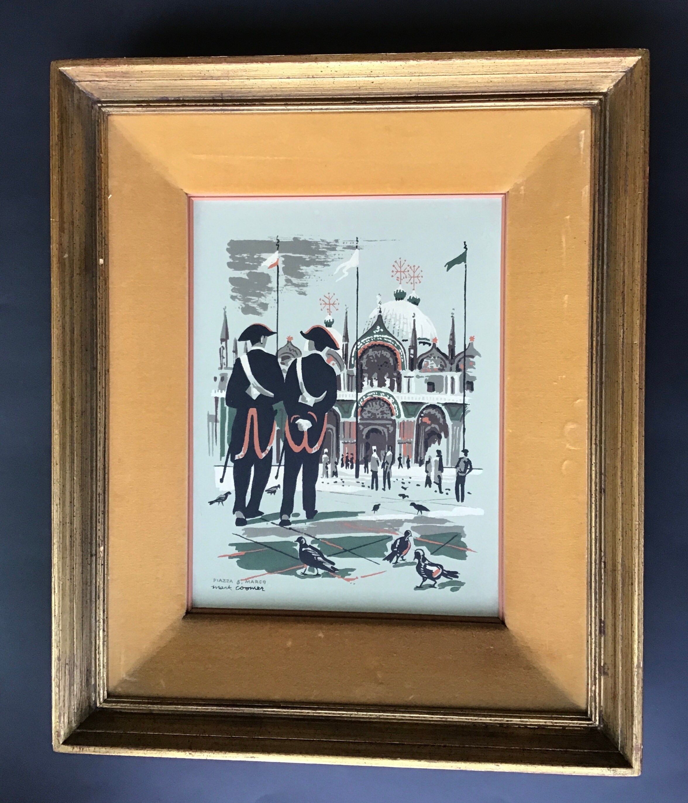 Vintage Mark Coomer Serigraph Piazza San Marco in Original Frame