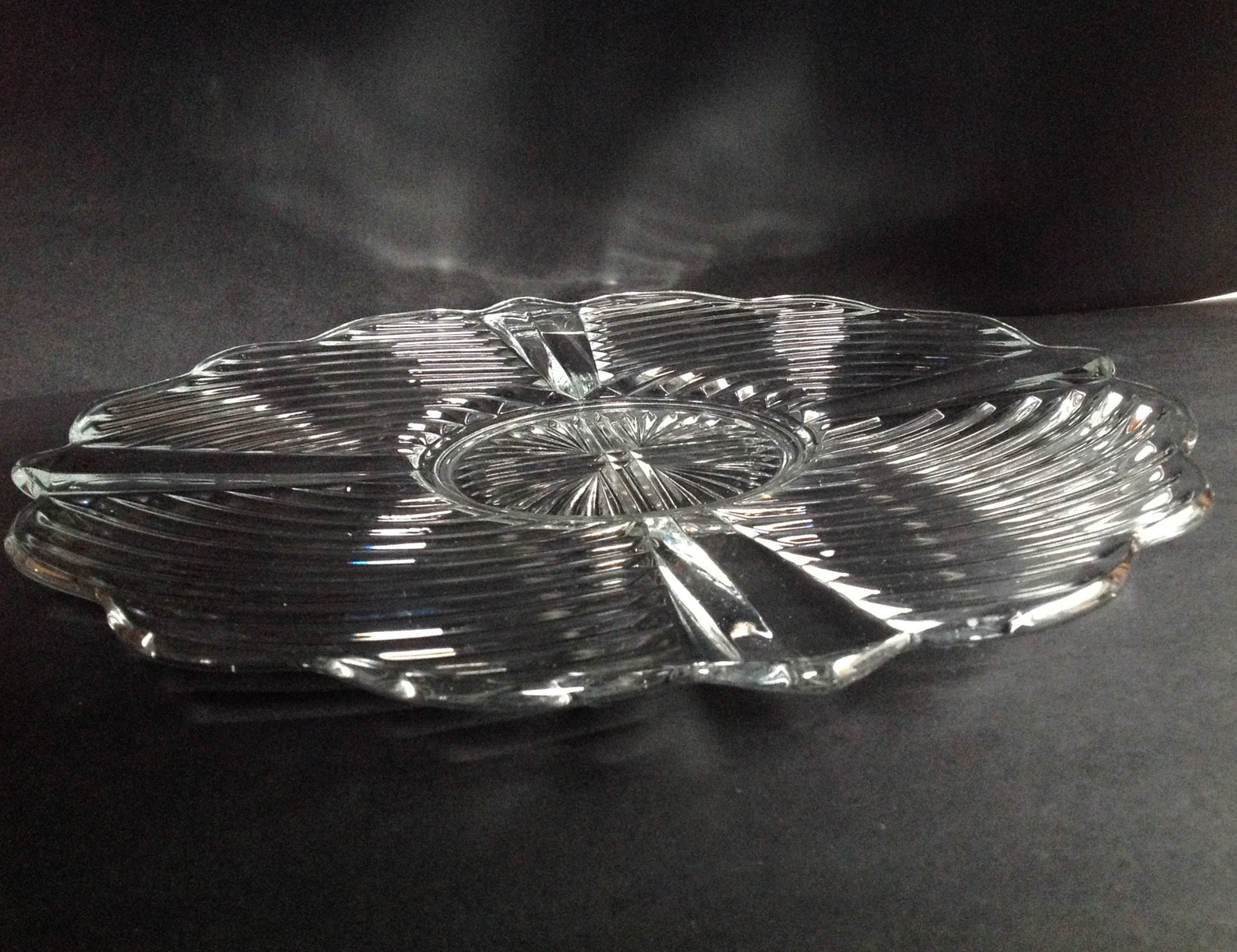 Vintage Glass Platter Large Ribbed Glass Serving Piece Etsy