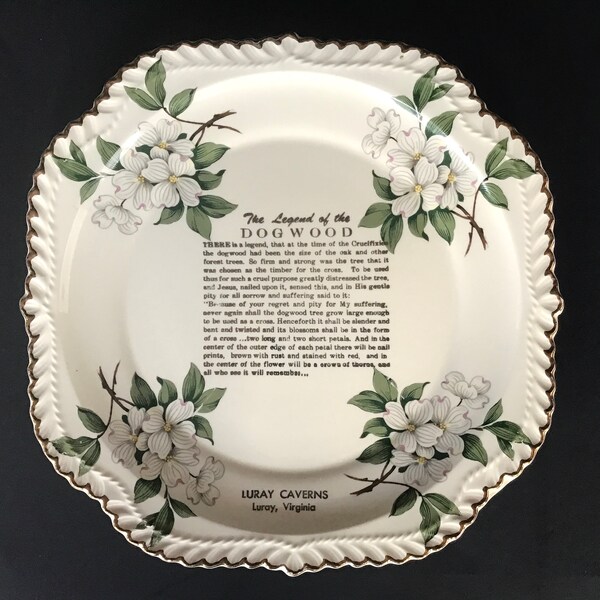 Vintage Luray Caverns Souvenir Decorative Plate The Legend of The Dogwood