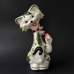 Vintage Cat Statue Mid Century Italian Ceramic Cat Hand Painted