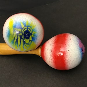 Vintage Maracas Pair Hand Painted Red White and Blue Maracas NYC