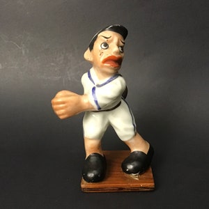Vintage Porcelain Baseball Player Figurine Comical Exaggerated Features