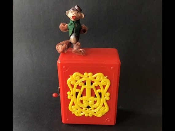 Vintage Hurdy Gurdy Musical Toy With Dancing Monkey Made by