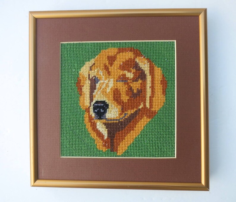 Wild Vintage Needlepoints French Hippie Kids Big Eyes Pair Of