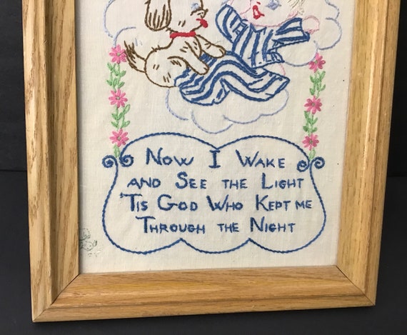 Vintage Embroidery Morning Prayer Now I Wake and See the Light