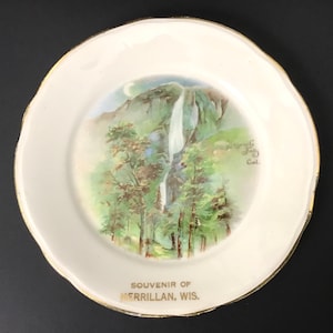 Vintage Souvenir Plate Merrillan Wisconsin with Yosemite Falls Cal