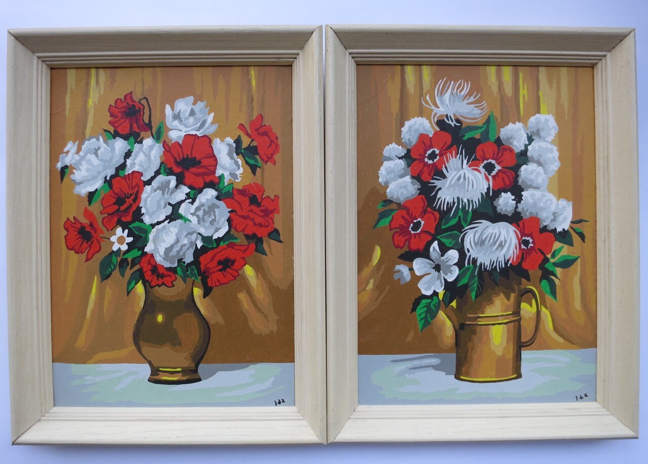 Paint by Number Flowers Pair of Floral Still Life Paintings Etsy