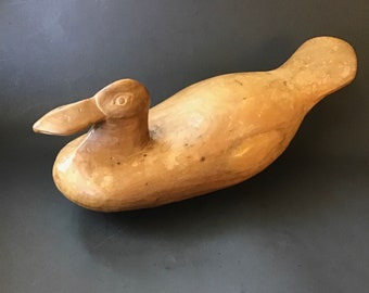 Vintage Duck Decoy Wood Folk Art Hand Carved Wooden Duck Sculpture