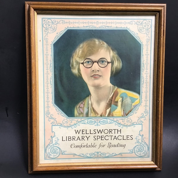 Vintage Eyeglasses Advertising Wellsworth Library Spectacles Counter Display Framed