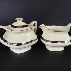Vintage WS George Lido Canarytone Creamer and Sugar with Platinum Band