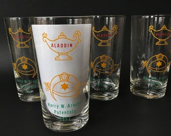 Vintage Aladdin Shriner Glasses Set of 4 Potentate Glasses in Presentation Box