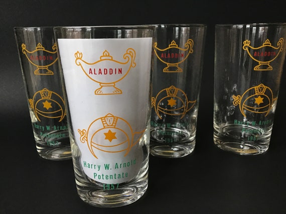 Vintage Aladdin Shriner Glasses Set of 4 Potentate Glasses in Presentation  Box - Etsy