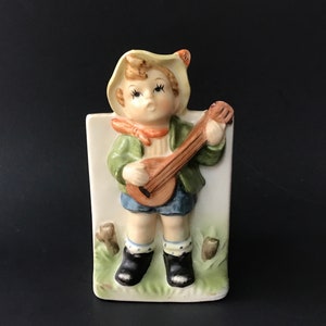 Vintage Hummel Like Boy Planter Musician Playing Mandolin