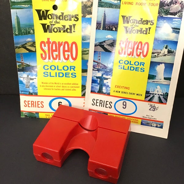 Vintage Stori - Views Red Plastic Stereo Viewer and 10 Wonders of the World Color Slides