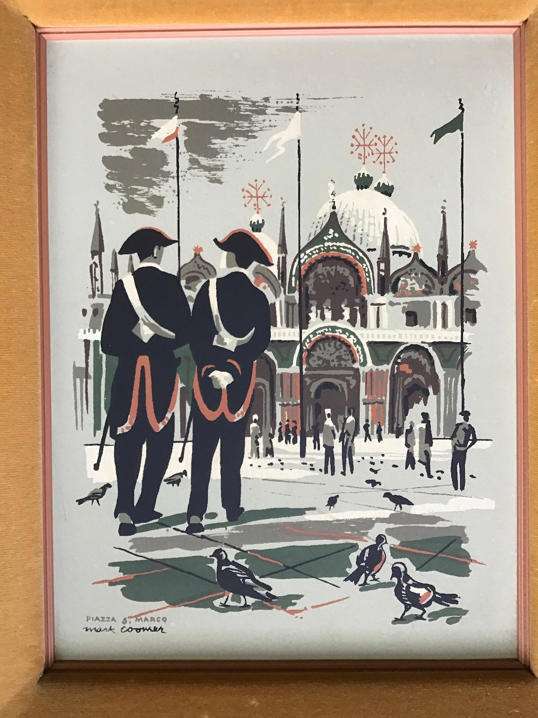Vintage Mark Coomer Serigraph Piazza San Marco in Original Frame