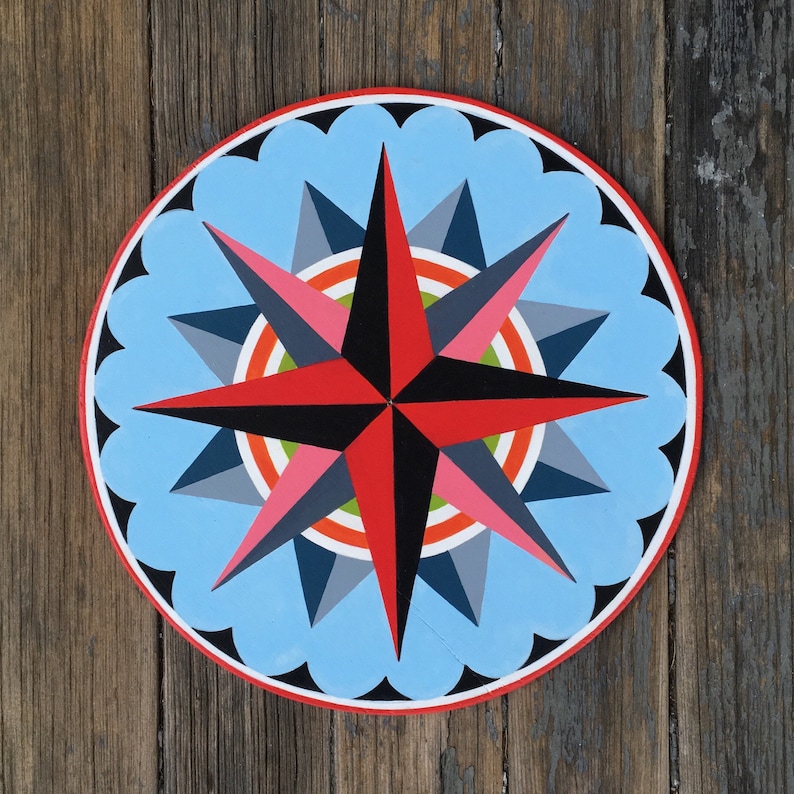 Compass Rose Hex Sign PA Dutch Style designed for clear navigation and smooth sailing in your life. image 1