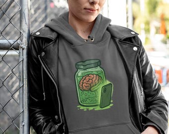 Brain in a Jar Graffiti Hoodie | Streetwear Graphic Pullover | Conscious Clothing Statement Hoodie