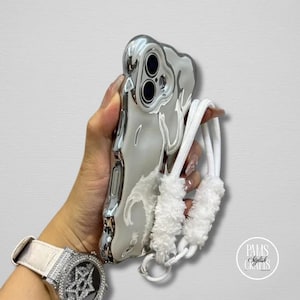 3D Wavy Edge iPhone Case: Plating Meteorite Design with Lanyard