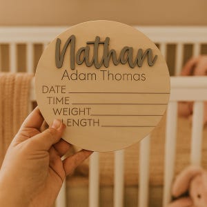 Personalized Baby Announcement Sign with Birth Stats, Footprint Sign For Newborn, Baby Name Reveal, Custom Baby Name Sign