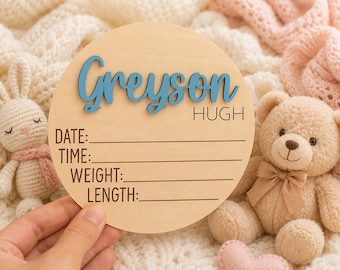 Letrero personalizado para anunciar la llegada de un bebé, nombre del bebé con estadísticas de nacimiento, revelación del nombre del bebé, letrero personalizado para bebé, letrero para hospital