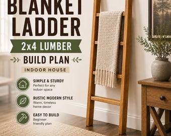 Bouwtekeningen voor een dekenladder van 2x4 balken (PDF) | Doe-het-zelf houtbewerkingsplan | Zaaglijst en stapsgewijze instructies