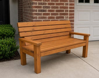 Bouwplan voor een bank van 2x4 balken | Zelfgemaakte houten tuinmeubelen met rugleuning (PDF-download)