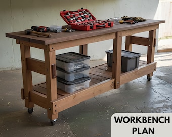 Plan de projet d'établi en bois à monter soi-même au format PDF, longueur de 8 pieds, guide de construction imprimable, instructions de téléchargement immédiat