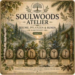 Cartas rúnicas digitales | Juego de cartas de árboles y plantas | Cartas oráculo imprimibles | Abedul, pino, roble, artemisa, enebro, abeto