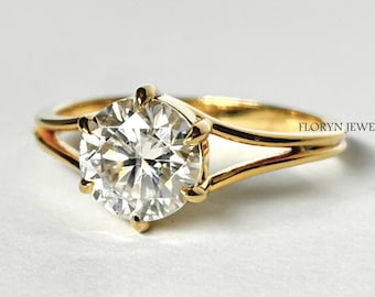 Runder Diamant-Verlobungsring IGI-zertifizierter im Labor gewachsener Diamant Split-Schaft Solitärring für Frauen Jahrestag Geschenk