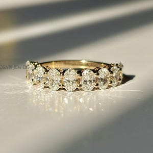 1.40 TW Oval Cut Lab Grown Diamond Wedding Band, Nine Stone Oval Band, Anniversary Ring, Oval Half Eternity Stackable Matching Band