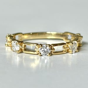 14k Solid Gold Chain Link Ring, Round Cut Lab Grown Diamond Interlink ...