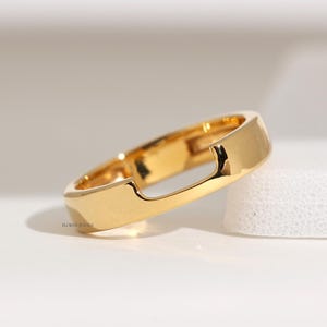 14k Solid Gold Curved Wedding Band, 4mm Wide Nesting Ring, Plain Gold Notched Wedding Ring, Stacking Band