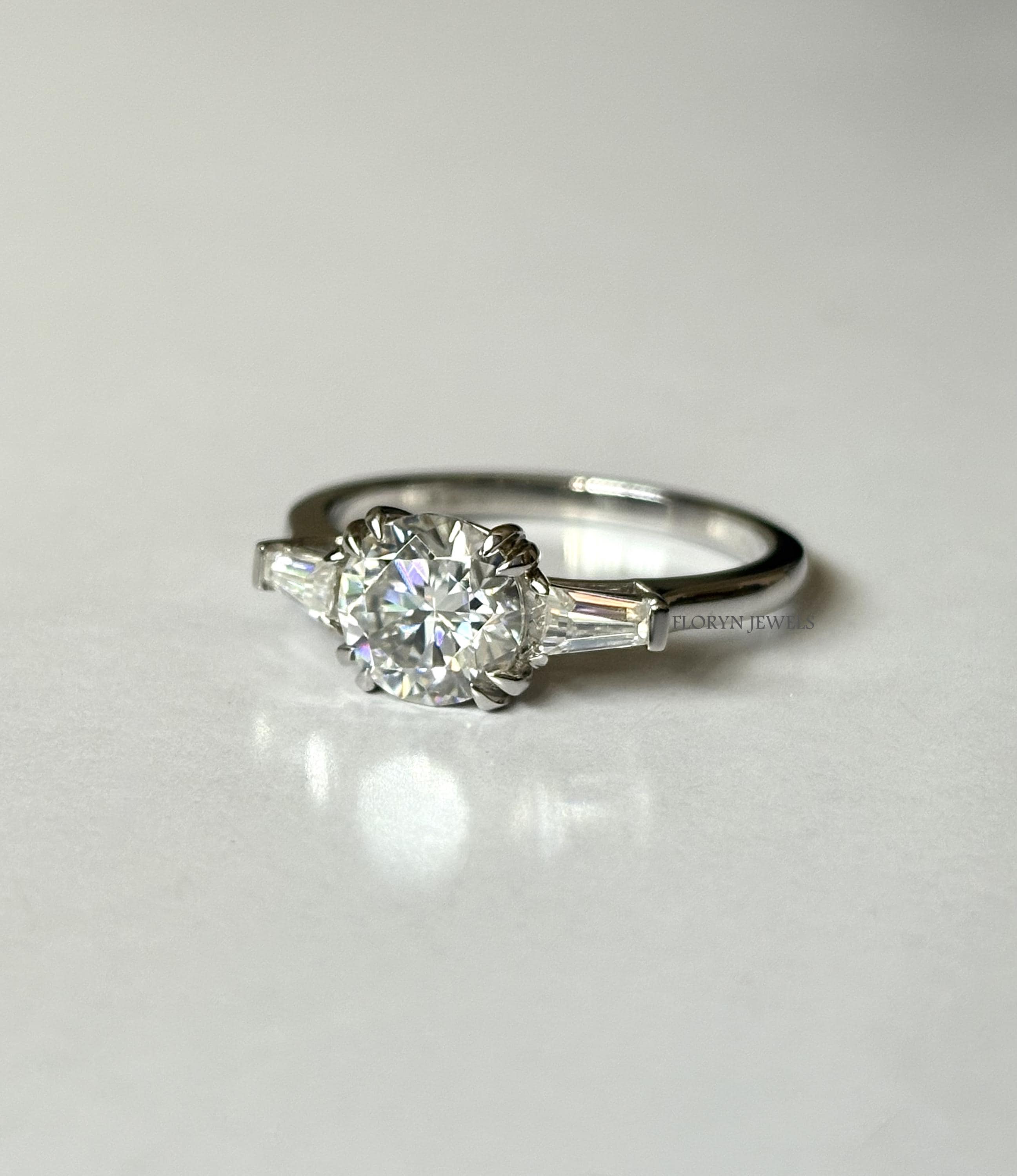 Round Cut Diamond Engagement Ring, Lab Grown Diamond Three Stone Ring ...