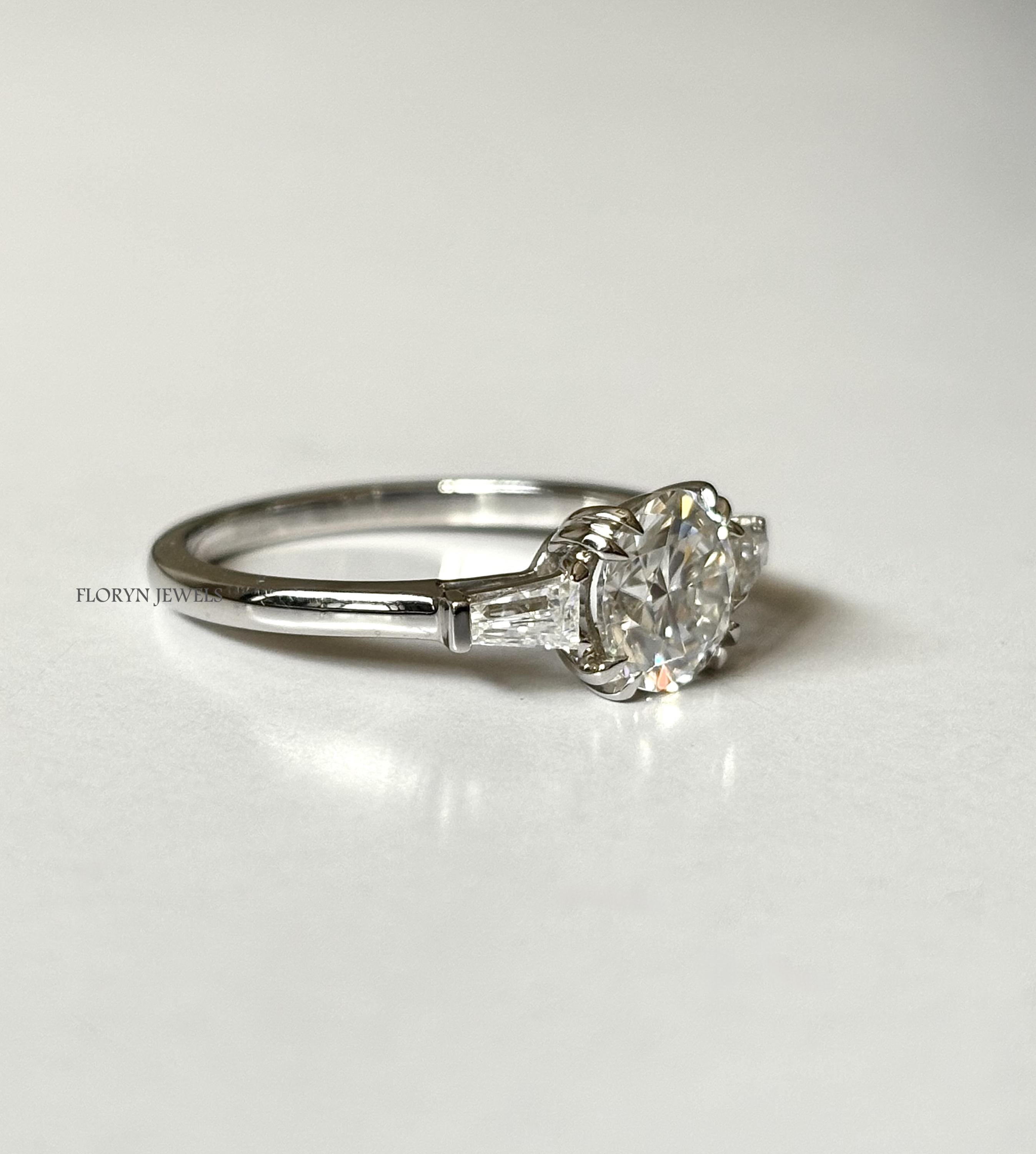 Round Cut Diamond Engagement Ring, Lab Grown Diamond Three Stone Ring ...