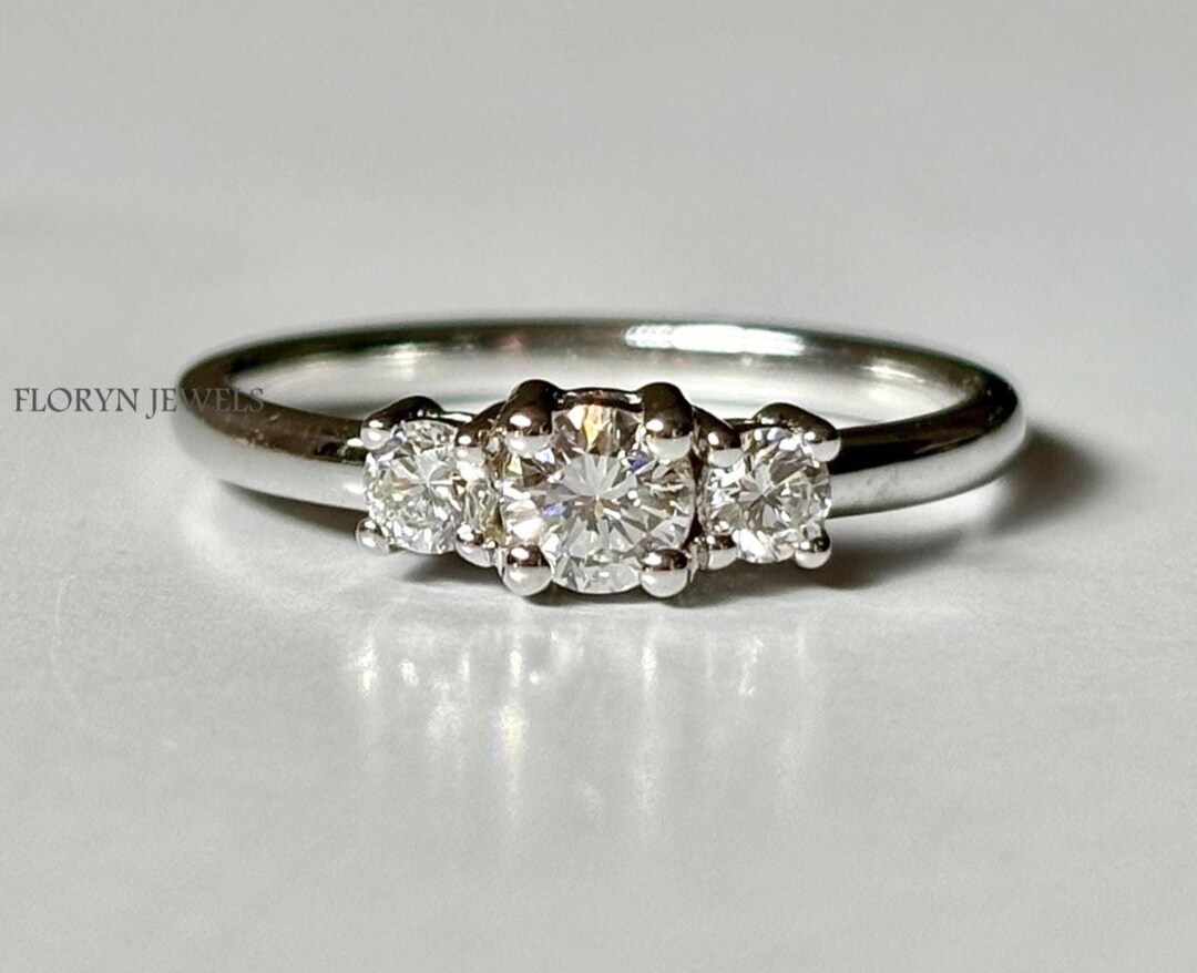 Lab Grown Diamond Three Stone Ring, Round Cut Diamond Engagement Ring ...