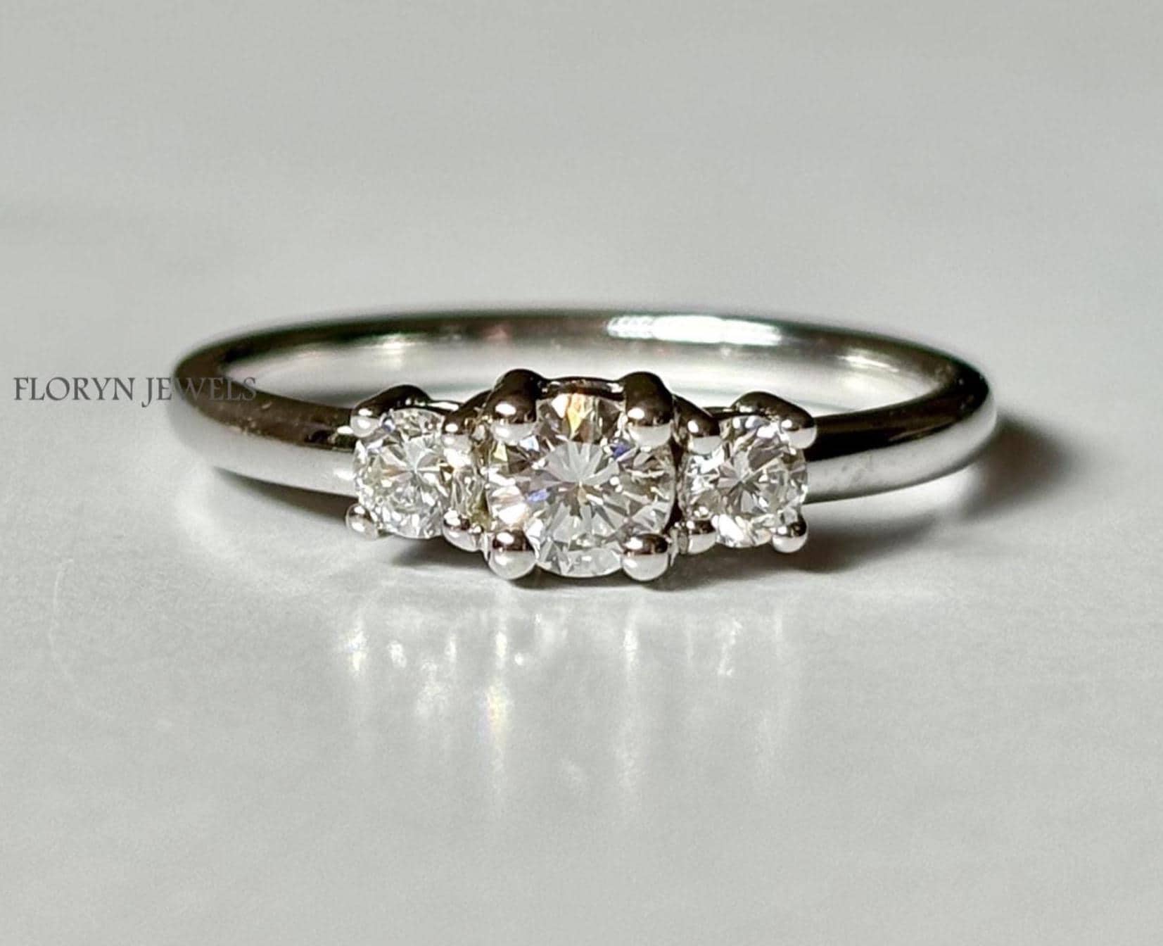 Lab Grown Diamond Three Stone Ring, Round Cut Diamond Engagement Ring ...
