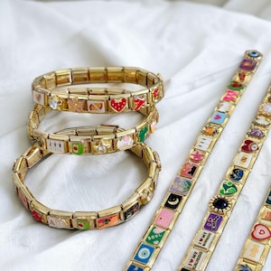 Vintage Best Friend Bracelet, Custom Italian Charm Bracelet, Gold Italian Bracelet, Charm Bracelet, Gift, Bracelets Italian, Gold Charms
