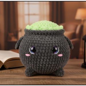 Cute Crochet Cauldron Pattern Amigurumi | Halloween Cauldron Plush Pattern | Kawaii Witch Cauldron Crochet | Spooky Pot Amigurumi Pattern