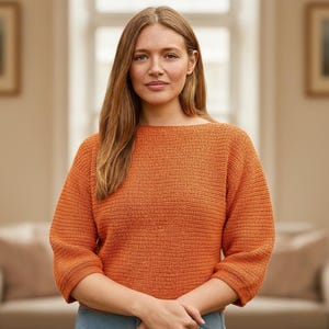 Easy Crochet Slip-On Sweater Pattern PDF | Beginner-Friendly Pullover with 3|4 Sleeves | Sizes 32–50 in Bust | Paintbox Yarns DK