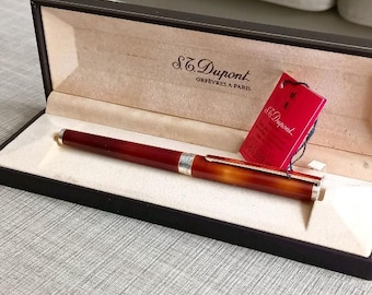 Seltener ST Dupont Classic Füllfederhalter: Bernsteinfarben, 18k Goldfeder, Vermeil Zierleiste - VP248