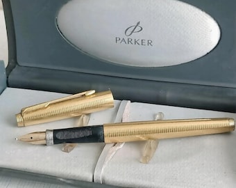 Pluma estilográfica Parker 75 vintage: chapada en oro, plumín de oro de 14 quilates, original - VP588
