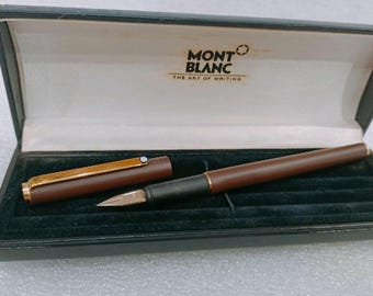 NOS Vintage Montblanc SlimLine Füllfederhalter: Braun matt, Goldzierteile, Mittlere Feder - VP386