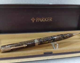 Vintage Parker Vacumatic Druckbleistift Gold Braun & Schwarz Streifen Original Gebraucht VP062